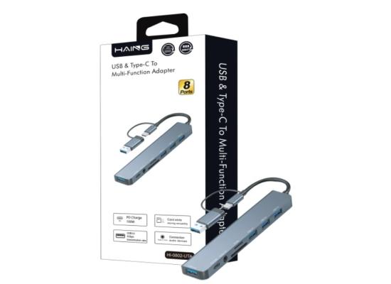 HAING HI-0802-UTA 8-in-1 USB & Type-C To Multi-Function Adapter