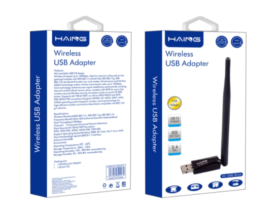 HI-1600-WUA-99-550x400-1.png HAING HI-1600-WUA USB Wireless Network/LAN Dongle Adapter 150 Mbps