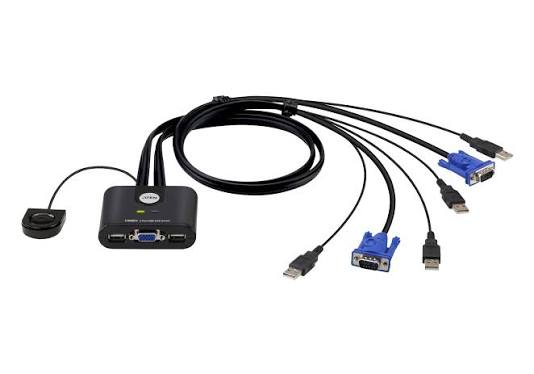KVM 2-Port HDMI USB KVM Switch, 4K Plastic with Built in Cables