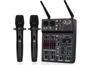 Professional K2 All-in-One 5 Channel Bluetooth Mixer with Two Mics 48V
