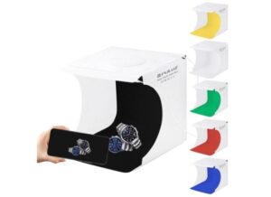 PULUZ 20cm Include 2 LED Panels Folding Portable 1100LM Light Photo Lighting Studio Shooting Tent Box Kit with 6 Colors Backdrops (Black, White, Yellow, Red, Green, Blue), Unfold Size: 24cm x 23cm x 23cm