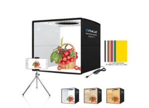 PULUZ 25cm Folding Portable 3 Modes Dual Color Temperature Ring Light Photo Lighting Studio Shooting Tent Box with 6 x Dual-side Color Backdrops, Size: 25cm x 25cm x 25cm(Black)
