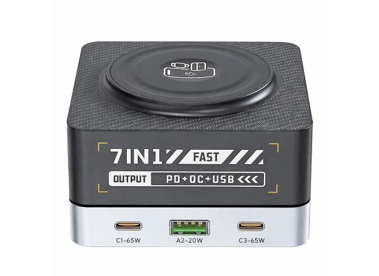 7-IN-1 WLX-R8C Magnetic Wireless Smart Multi-Port Desktop Charger 80W